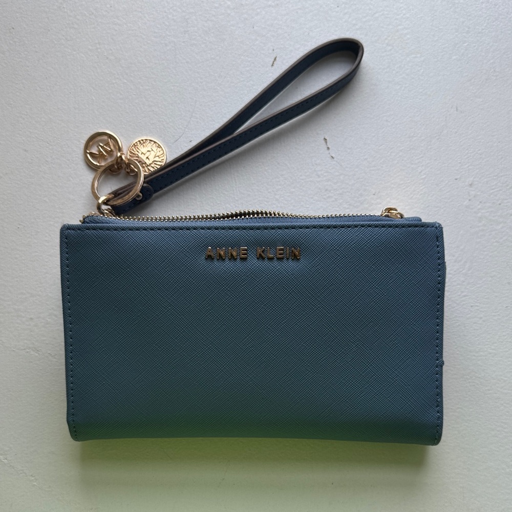 Anne Klein Slate Blue Wristlet with Gold Accents